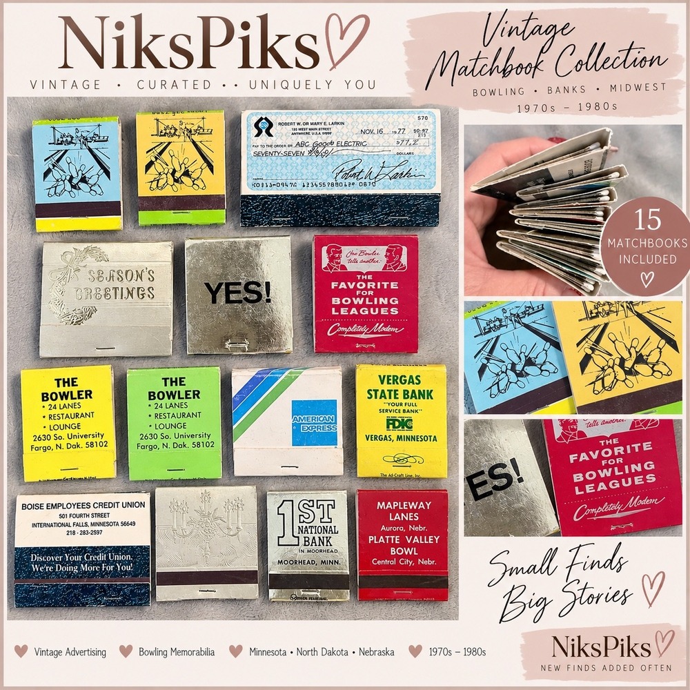 Vintage Matchbook Lot 1970s Bowling Bank Advertising MN ND NE 15 Matchbooks